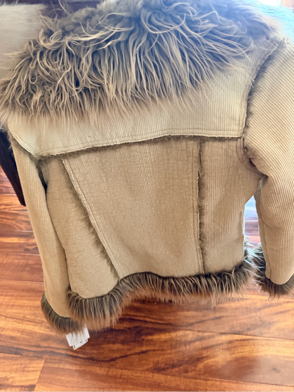 Beige Corduroy Faux Fur Trim Coat